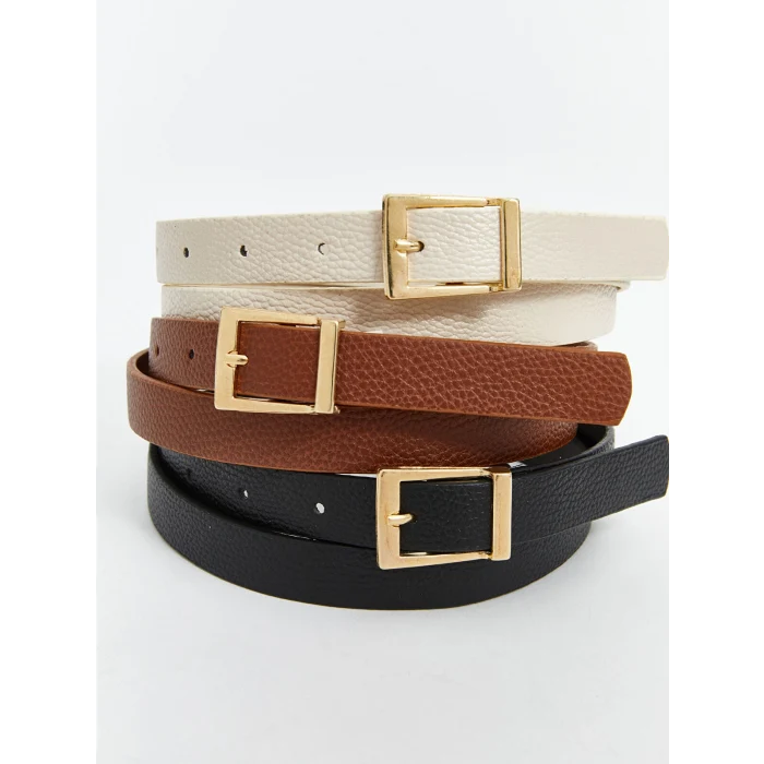 LCW ACCESSORIES Siyah Deri Görünümlü Kadın Kemer 3lü