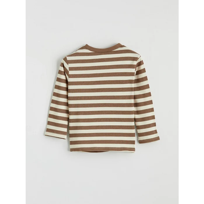 LCW baby Ekru Bisiklet Yaka Çizgili Erkek Bebek Tişört