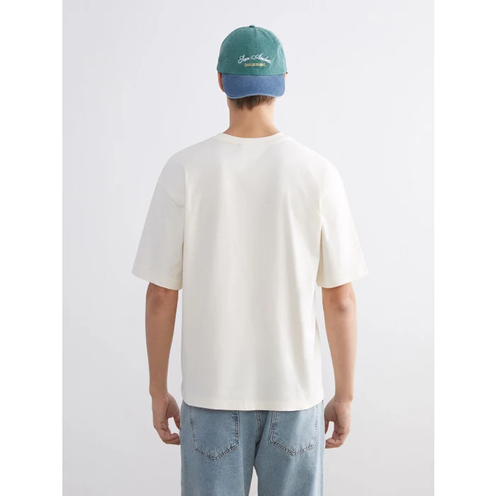 XSIDE Ekru Bisiklet Yaka Baskılı Penye Erkek Tişört