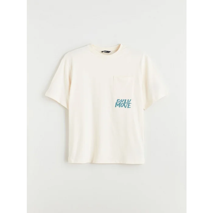 XSIDE Ekru Bisiklet Yaka Baskılı Penye Erkek Tişört