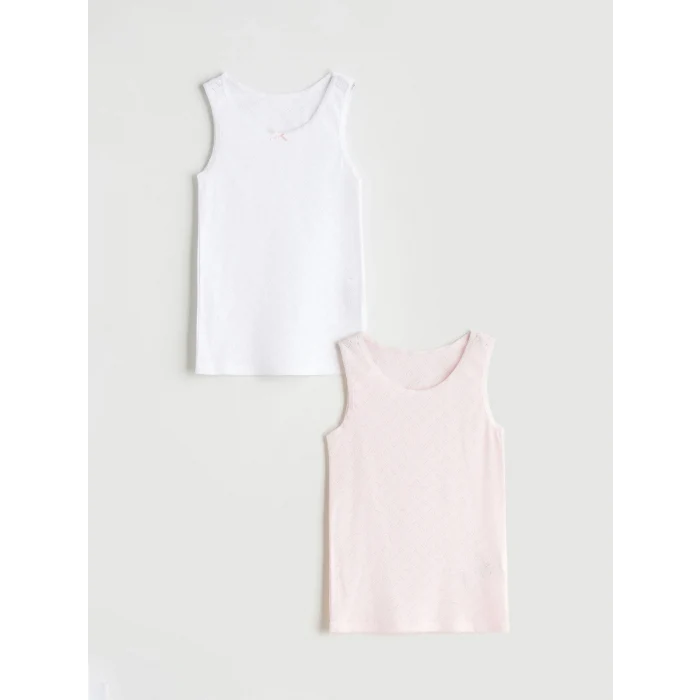 LCW Kids Beyaz Bisiklet Yaka Kız Çocuk Atlet 2li