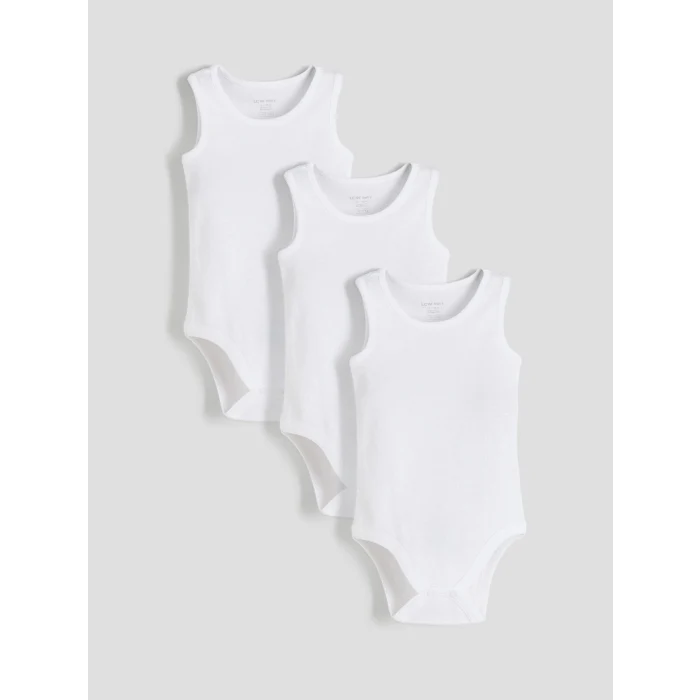 LCW baby Ekru Bisiklet Yaka Kız Bebek Çıtçıtlı Bodysuit 3lü