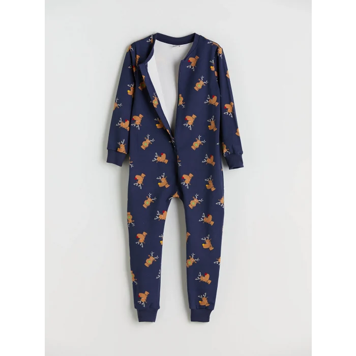 LC WAIKIKI Lacivert Bisiklet Yaka Baskılı Erkek Çocuk Tulum