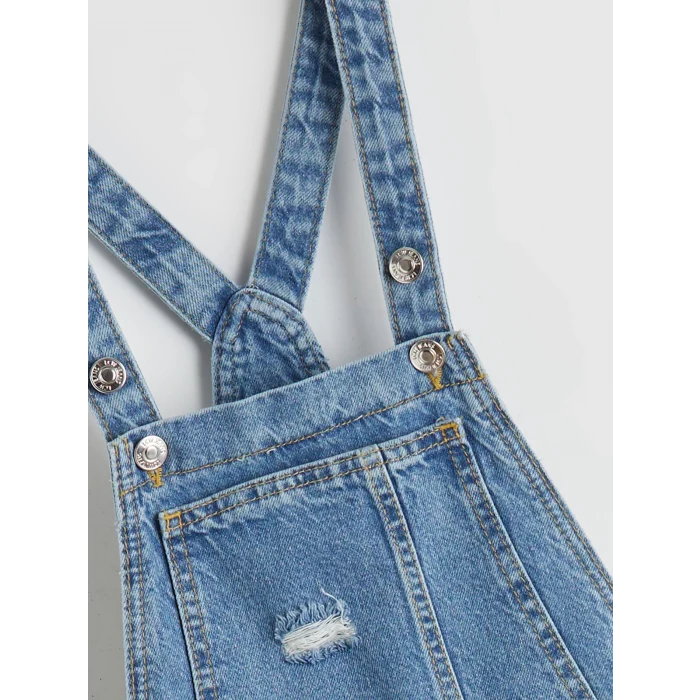 LCW Kids İndigo Kare Yaka Kız Çocuk Jean Salopet