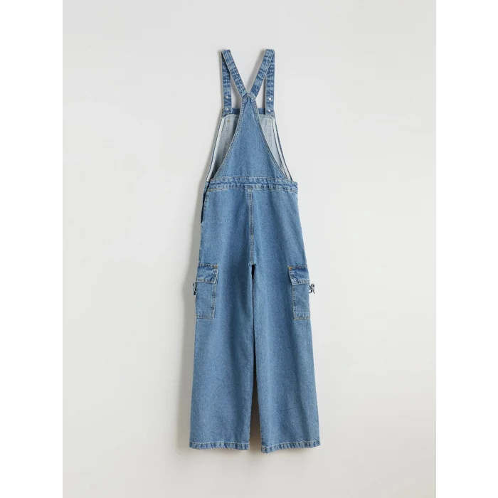 LCW Kids İndigo Kare Yaka Kız Çocuk Jean Salopet