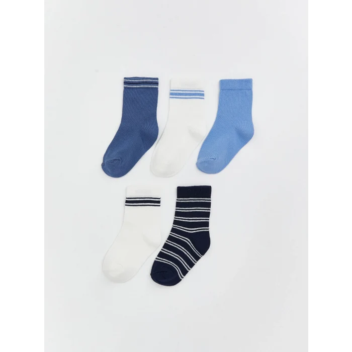 LCW baby Mavi Çizgili Erkek Bebek Soket Çorap 5li