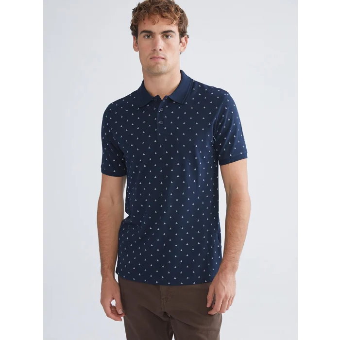 LCWAIKIKI Classic Lacivert Polo Yaka Desenli Pike Erkek Tişört