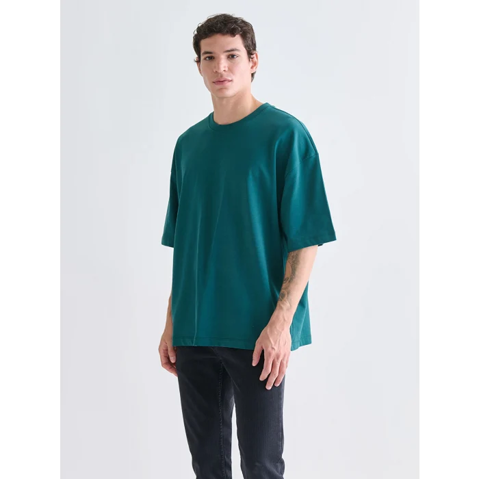 XSIDE Yeşil Bisiklet Yaka Penye Erkek Tişört