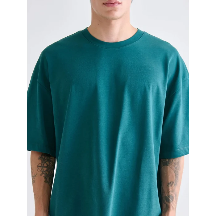 XSIDE Yeşil Bisiklet Yaka Penye Erkek Tişört