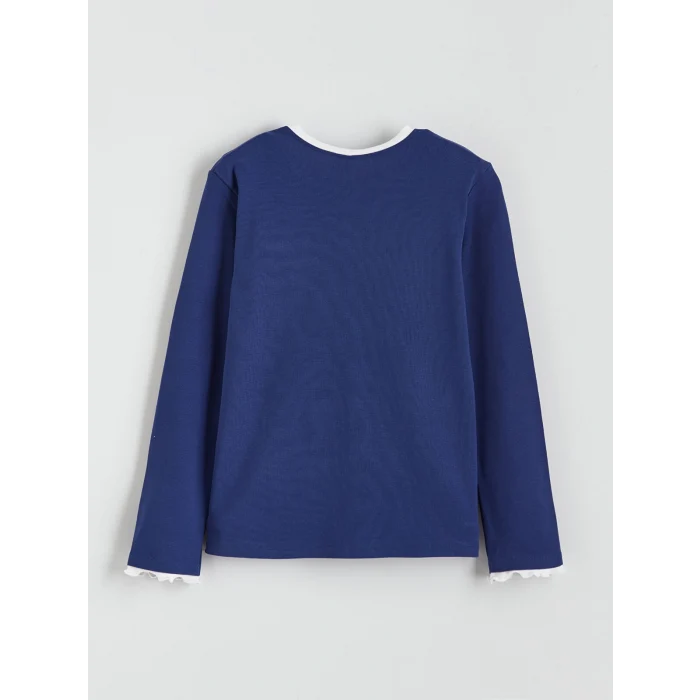 LCW Kids Lacivert Bisiklet Yaka Baskılı Kız Çocuk Tişört