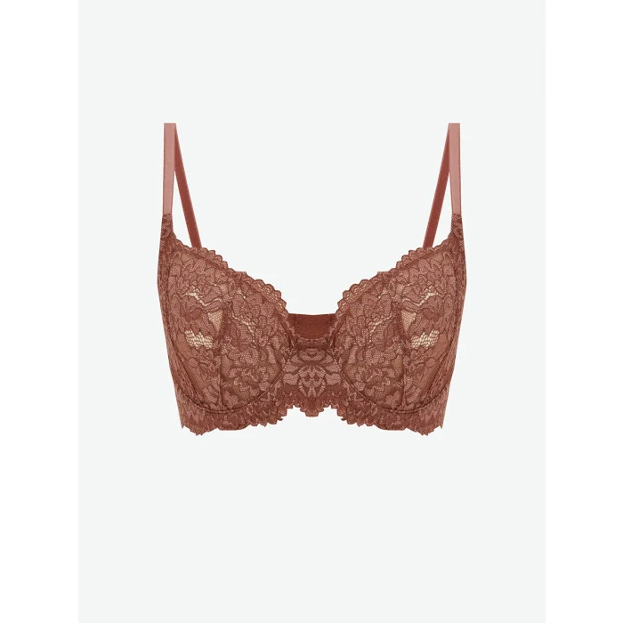 LCW DREAM Kahverengi Balenli Dolgusuz Dantelli Tişört Sütyen