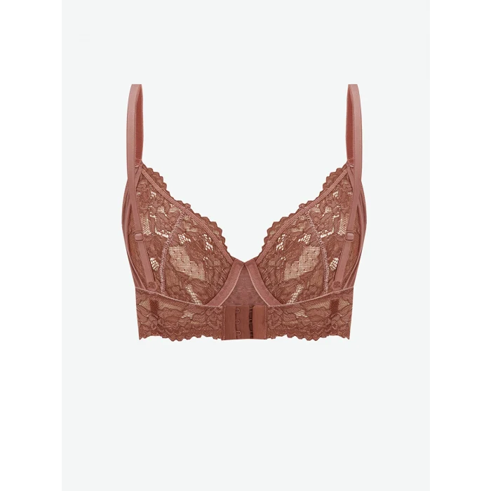 LCW DREAM Kahverengi Balenli Dolgusuz Dantelli Tişört Sütyen