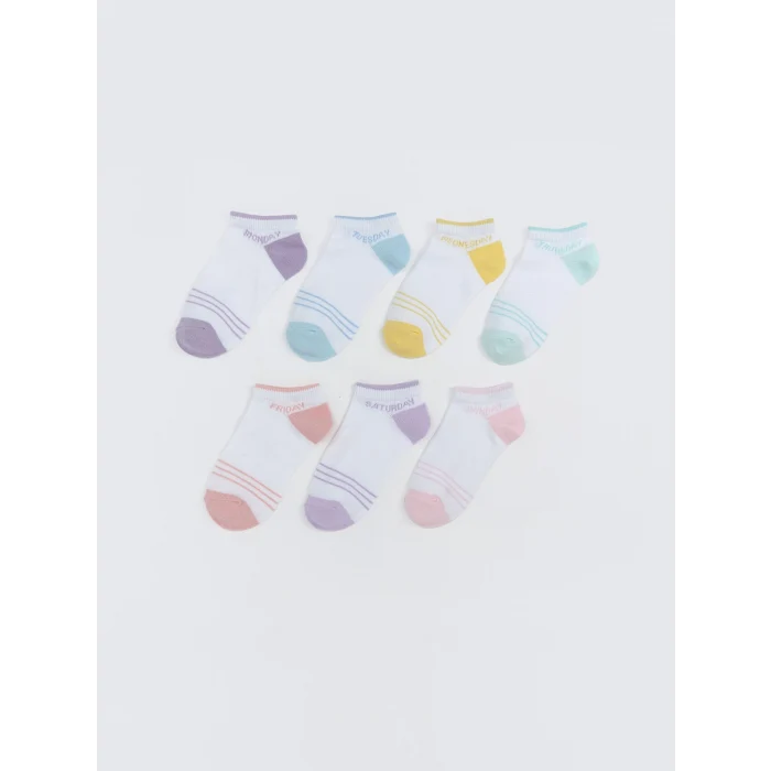 LCW Kids Beyaz Yazı Baskılı Kız Çocuk Patik Çorap 7li