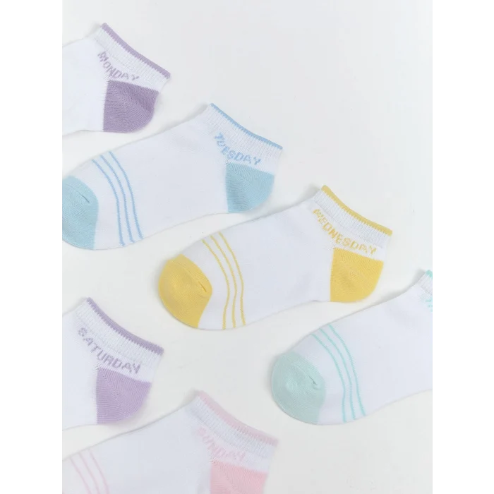 LCW Kids Beyaz Yazı Baskılı Kız Çocuk Patik Çorap 7li