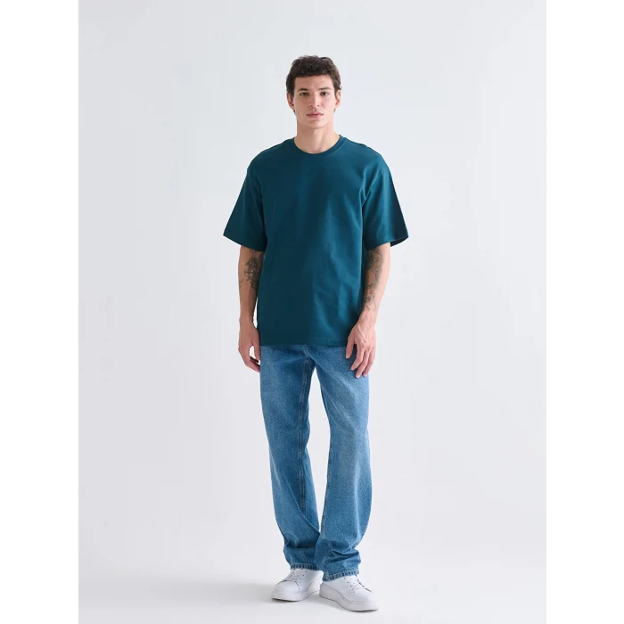 XSIDE Petrol Bisiklet Yaka Penye Erkek Tişört