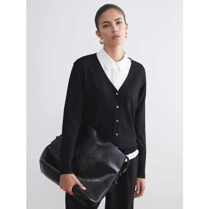 LCWAIKIKI Classic Siyah V Yaka Kadın Triko Hırka