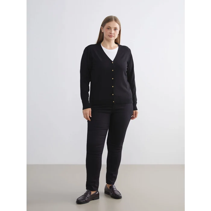 LCWAIKIKI Classic Siyah V Yaka Kadın Triko Hırka