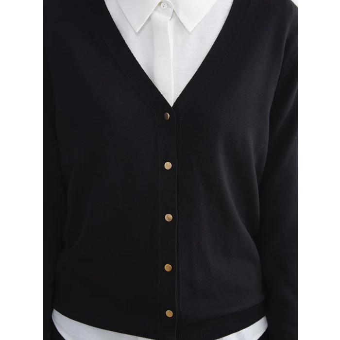 LCWAIKIKI Classic Siyah V Yaka Kadın Triko Hırka