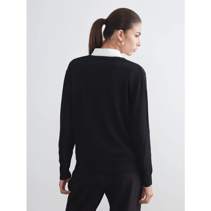 LCWAIKIKI Classic Siyah V Yaka Kadın Triko Hırka