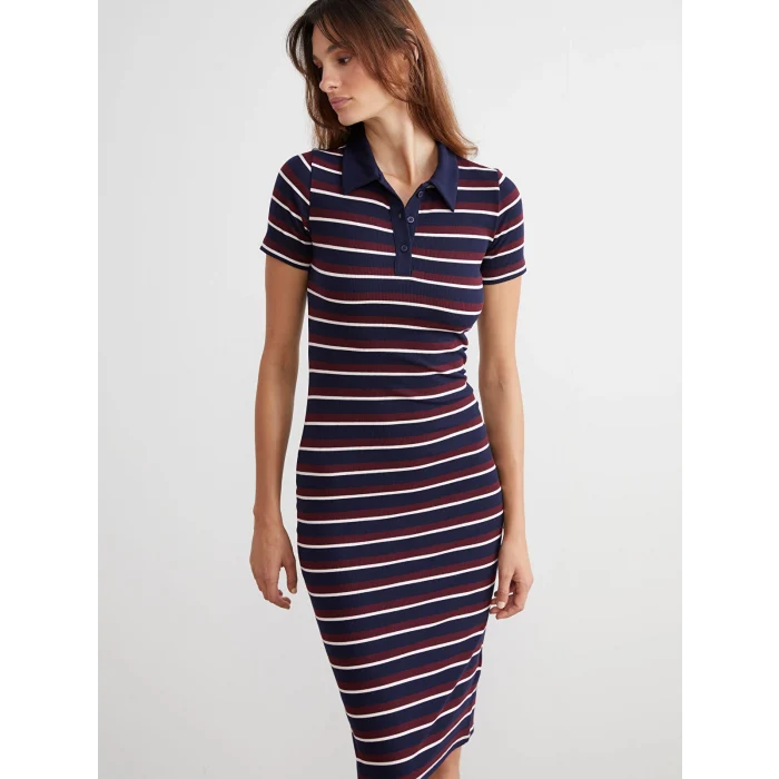 LCW Vision Karışık Gömlek Yaka Çizgili Bodycon Elbise