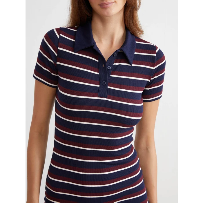 LCW Vision Karışık Gömlek Yaka Çizgili Bodycon Elbise