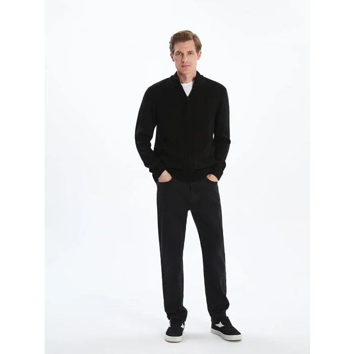 LCWAIKIKI Classic Siyah Büyük Beden Standart Kalıp Dik Yaka Erkek Triko Hırka