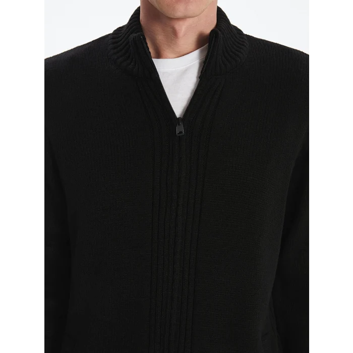 LCWAIKIKI Classic Siyah Büyük Beden Standart Kalıp Dik Yaka Erkek Triko Hırka