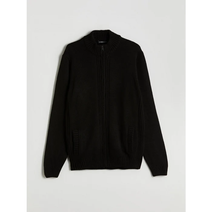 LCWAIKIKI Classic Siyah Büyük Beden Standart Kalıp Dik Yaka Erkek Triko Hırka