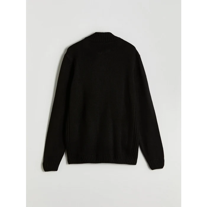 LCWAIKIKI Classic Siyah Büyük Beden Standart Kalıp Dik Yaka Erkek Triko Hırka