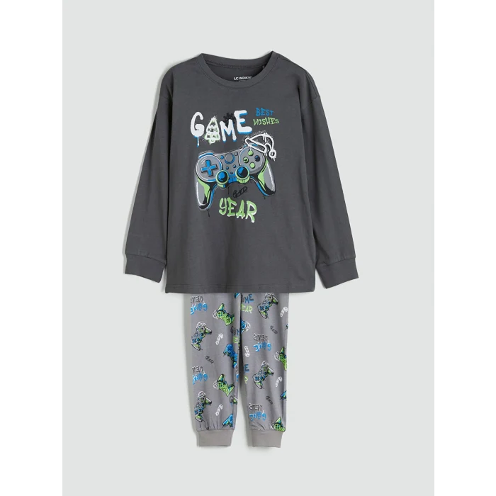 LCW Kids Gri Bisiklet Yaka Erkek Çocuk Pijama Takımı