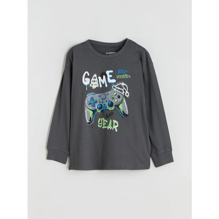 LCW Kids Gri Bisiklet Yaka Erkek Çocuk Pijama Takımı