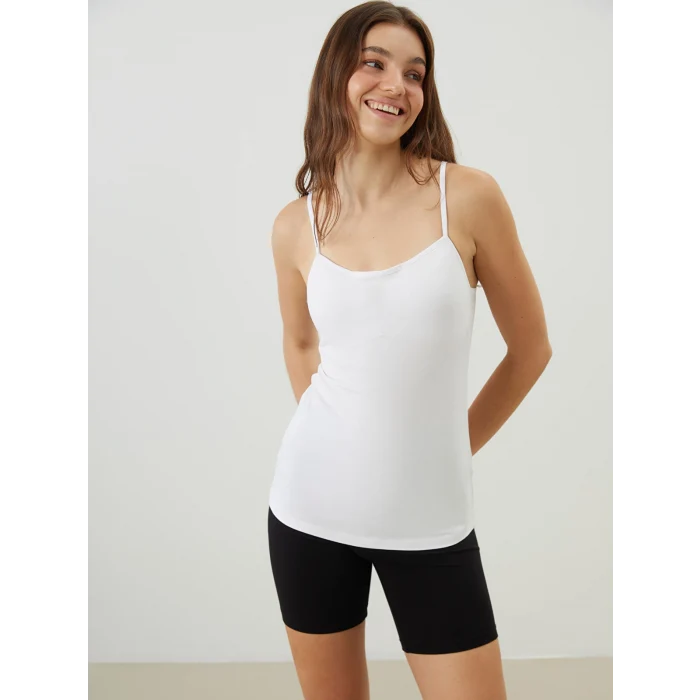 LCW DREAM Beyaz Kalp Yaka Askılı Kadın Kuplu Atlet