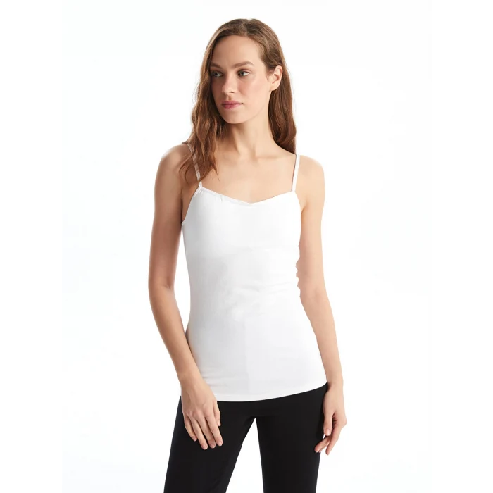 LCW DREAM Beyaz Kalp Yaka Askılı Kadın Kuplu Atlet