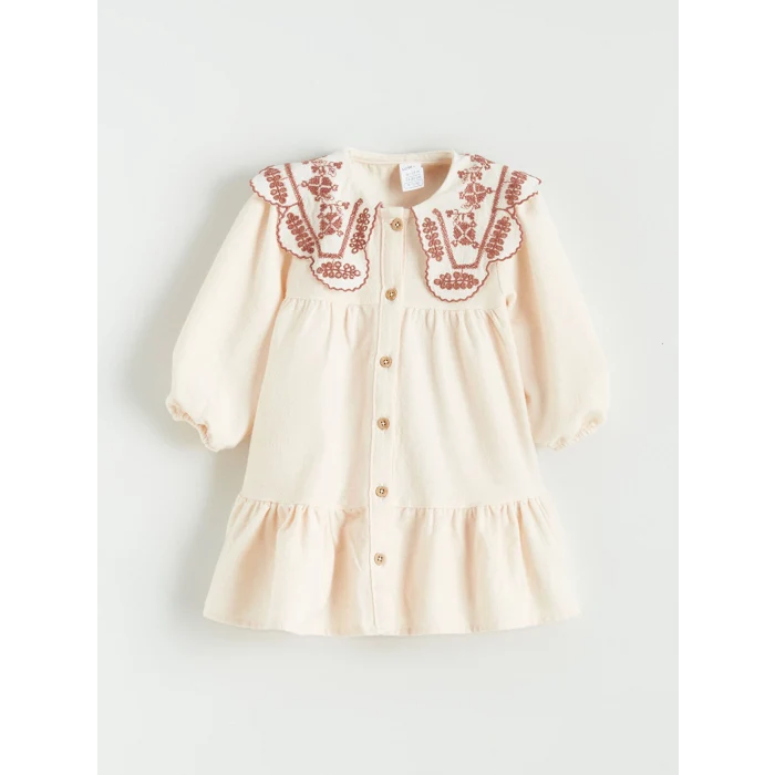LCW baby Bej Bebe Yaka Kız Bebek Elbise