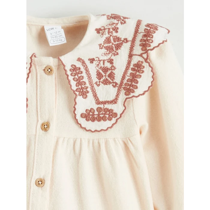 LCW baby Bej Bebe Yaka Kız Bebek Elbise