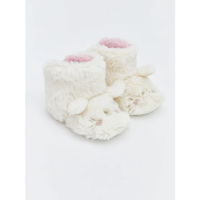 LCW STEPS Ekru Tavşan Figürlü Pelüş Kız Bebek Panduf