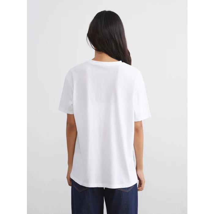 XSIDE Beyaz Bisiklet Yaka İstanbul Baskılı Kadın Tişört