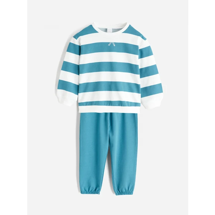 LCW baby Ekru Bisiklet Yaka Erkek Bebek Sweatshirt ve Eşofman Altı