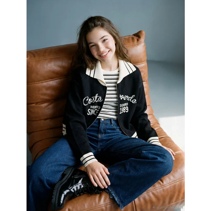 LCW Kids Siyah Polo Yaka Kız Çocuk Triko Hırka