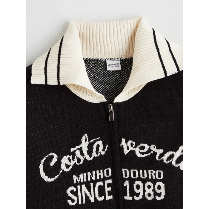 LCW Kids Siyah Polo Yaka Kız Çocuk Triko Hırka