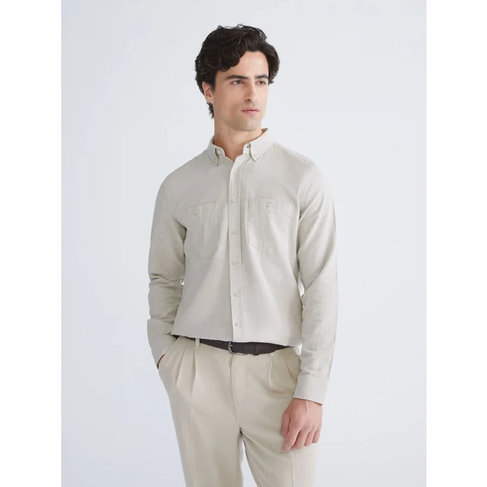 LCWAIKIKI Classic Bej Regular Fit Uzun Kollu Gabardin Erkek Gömlek