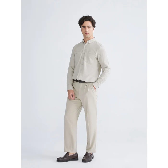 LCWAIKIKI Classic Bej Regular Fit Uzun Kollu Gabardin Erkek Gömlek