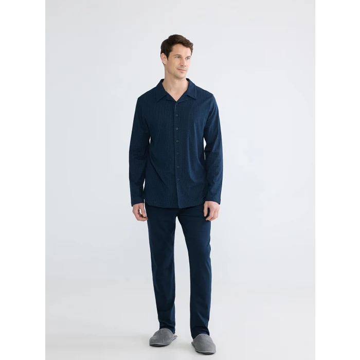 LC WAIKIKI Lacivert Standart Kalıp Erkek Düğmeli Pijama Takım