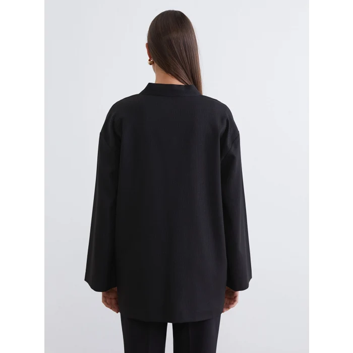 LCW Modest Siyah Şal Yaka Çizgili Oversize Kadın Kimono