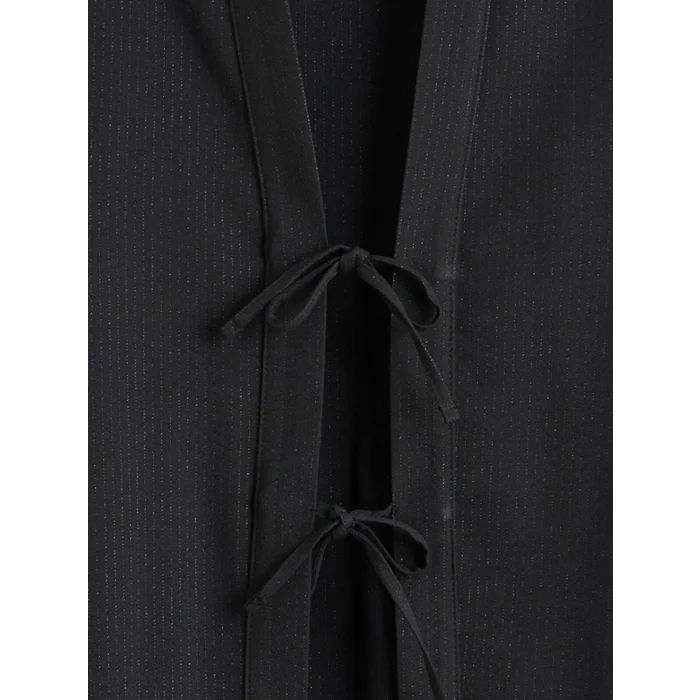 LCW Modest Siyah Şal Yaka Çizgili Oversize Kadın Kimono