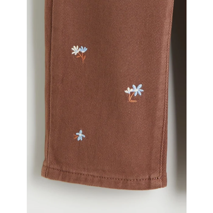 LCW Kids Kahverengi Beli Lastikli Çiçekli Kız Çocuk Pantolon