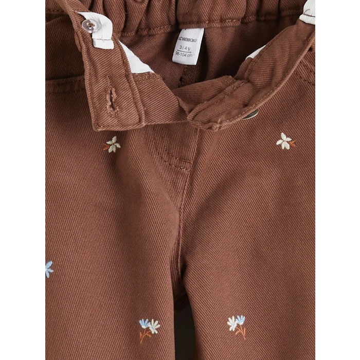 LCW Kids Kahverengi Beli Lastikli Çiçekli Kız Çocuk Pantolon