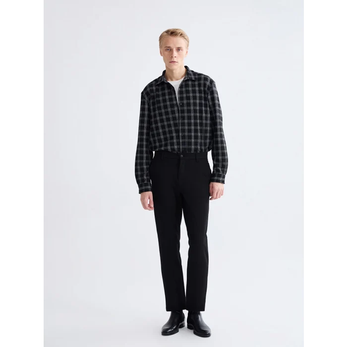 LCW Vision Siyah Regular Fit Uzun Kollu Ekose Armürlü Erkek Gömlek