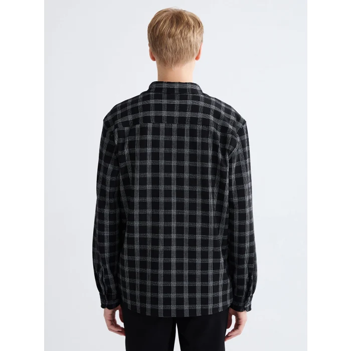 LCW Vision Siyah Regular Fit Uzun Kollu Ekose Armürlü Erkek Gömlek