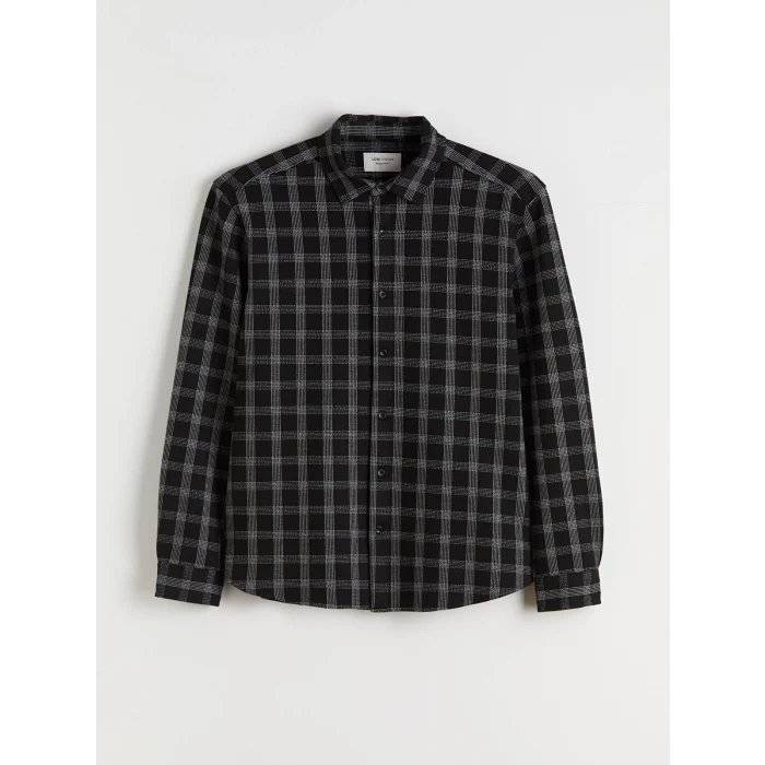 LCW Vision Siyah Regular Fit Uzun Kollu Ekose Armürlü Erkek Gömlek